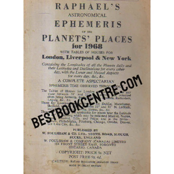 ephemeris of the planets places for 1968
