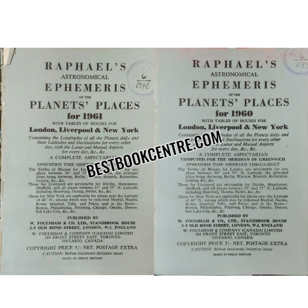 raphaels astronomical ephemeris of the planets places for 1956  to 1962 7years 