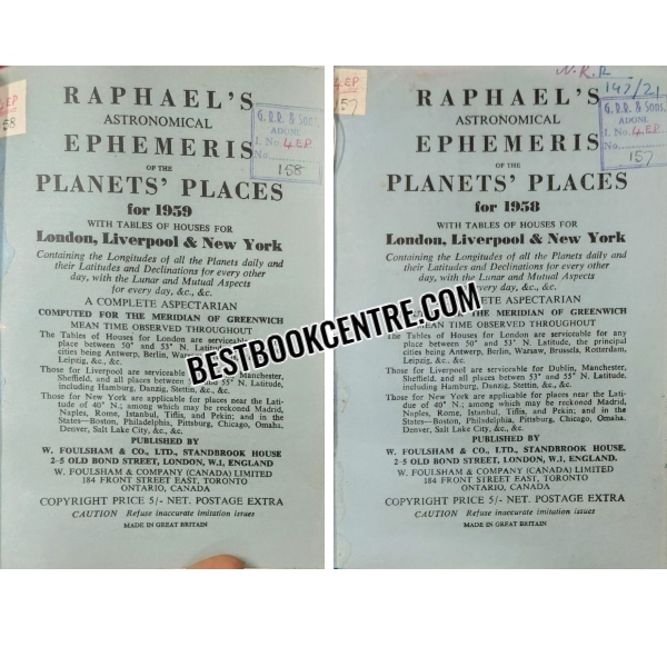 raphaels astronomical ephemeris of the planets places for 1956  to 1962 7years 