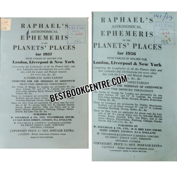 raphaels astronomical ephemeris of the planets places for 1956  to 1962 7years 