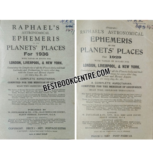 raphaels astronomical ephemeris of the planets places for 10 years