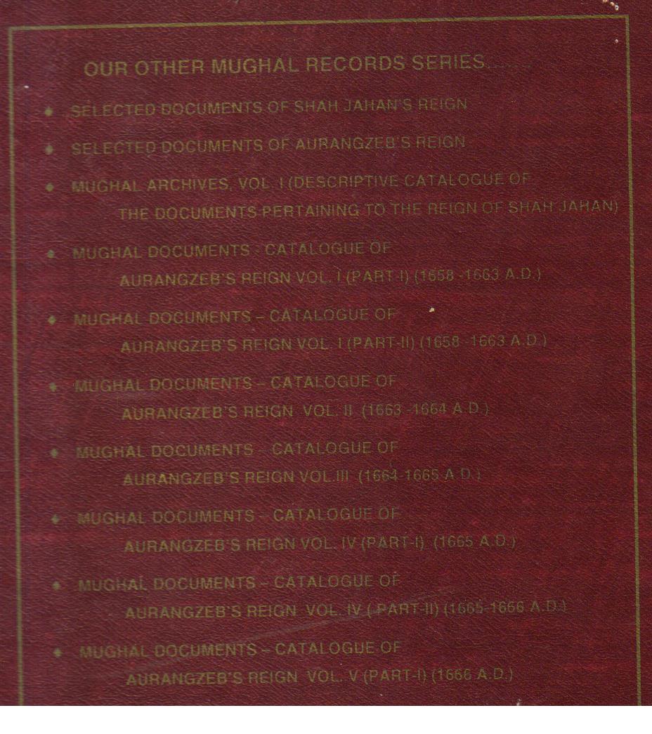 Mughal Documents Catalogue of Documents of Aurangzebs Reign Volume 5 Part-2 [1666-1667]