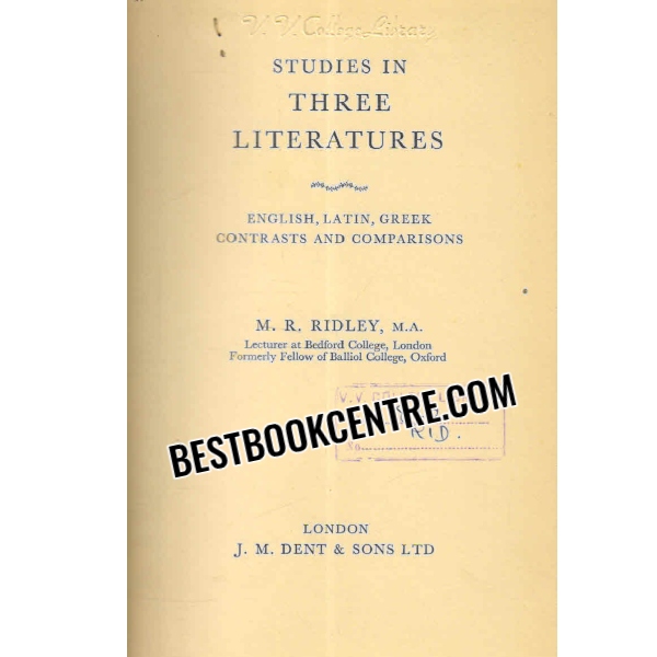 studies in three literatures English, Latin, Greek 1st edition