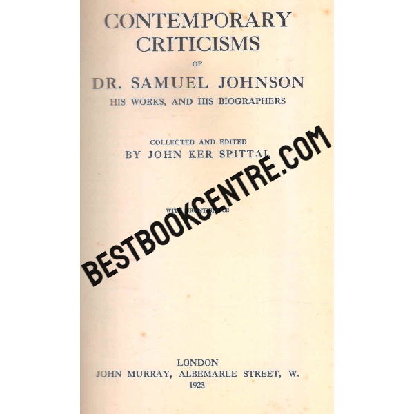 Contemporary Criticisms of Dr Samuel Johnson 1st edition
