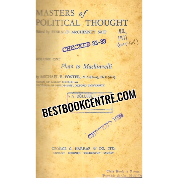 masters of political thought Plato to Machiavelli volume 1