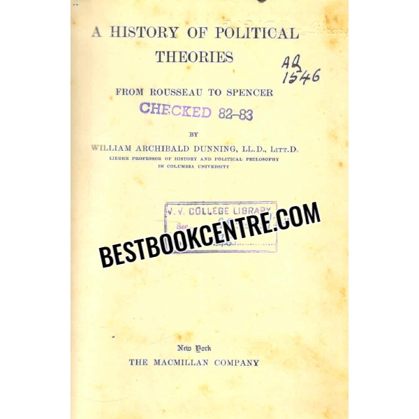 a history of political theories from Rousseau to spencer 