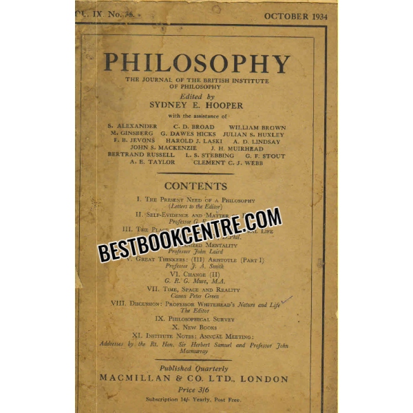 philosophy Volume 9 No 36 1934