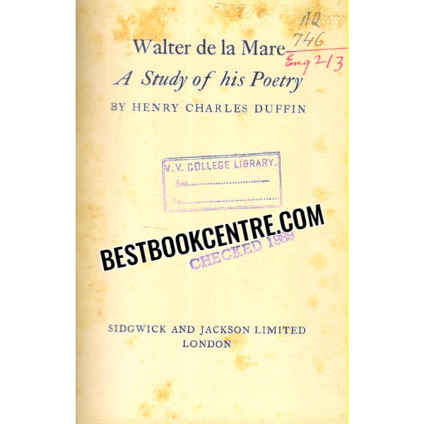 walter de la mare a study of his poetry 1st edition