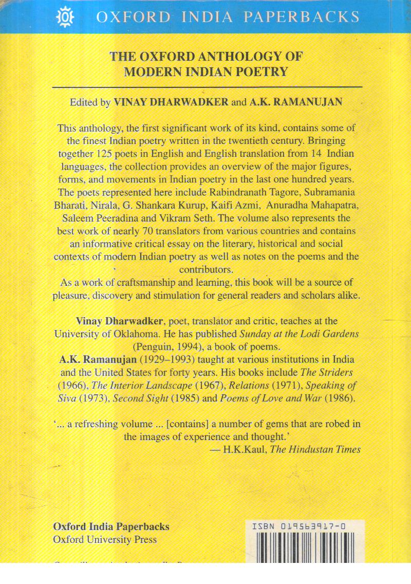 The Oxford Anthology of Modern Indian Poetry