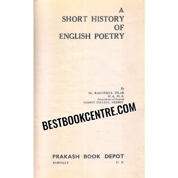 a short history of english poetry 1st edition