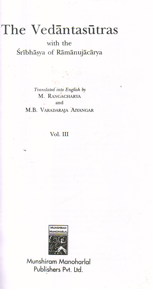 The Vedantasutras Volume 3