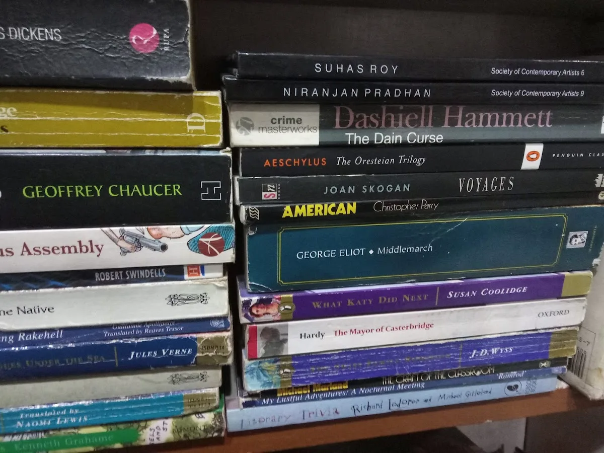 Close-up of secondhand books on the shelf
